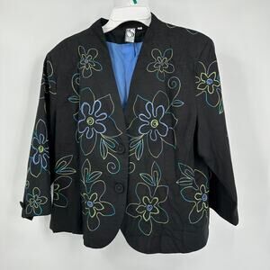 Silk Land Women Blazer Size‎ 1X Artsy Embroidered Statement Floral Jacket FLAW